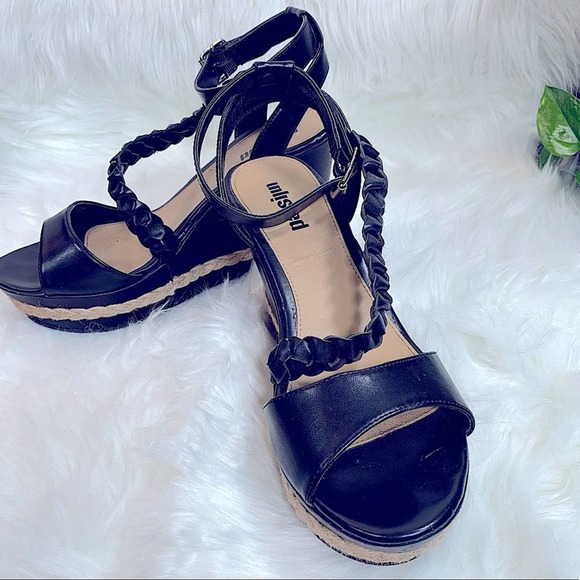 Unlisted Shoes - Unlisted Braided Strap Black Wedges 8.5